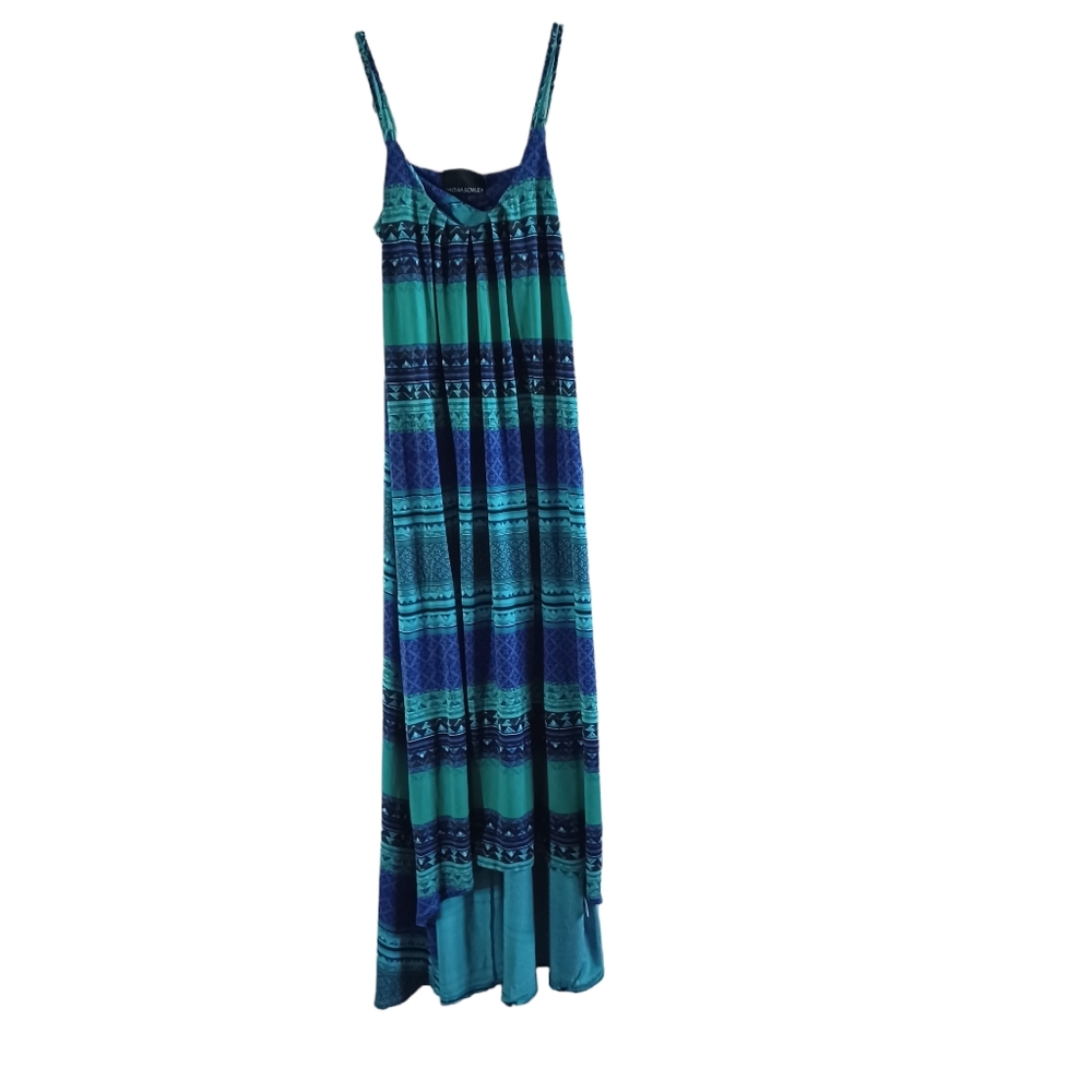Cynthia Rowley maxi waterfall hem boho dress with braided shoulder straps sz XS